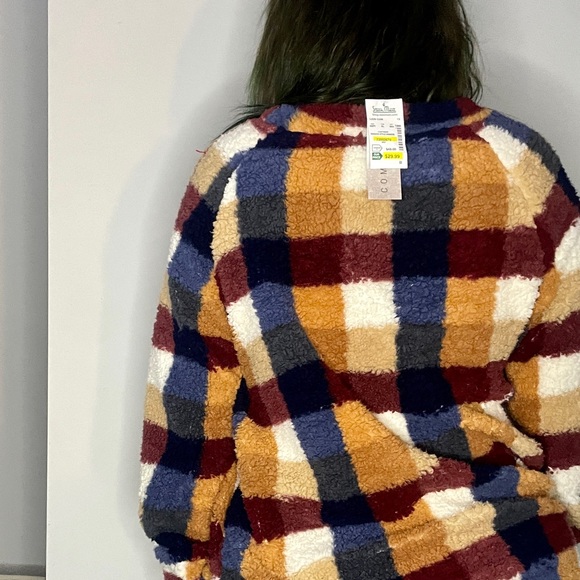 final price NWT Checkered Mustard Navy Burgundy Sweater - Picture 6 of 12